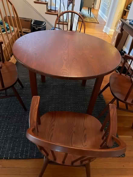 Photo of free 44” round wooden table & 4 chairs (Waban) #4