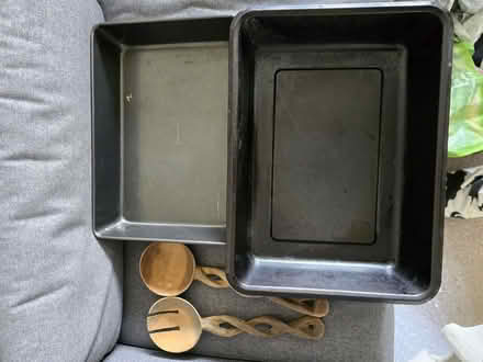 Photo of free Two oven trays and two wooden salad serving spoons (Bedwell SG1) #1