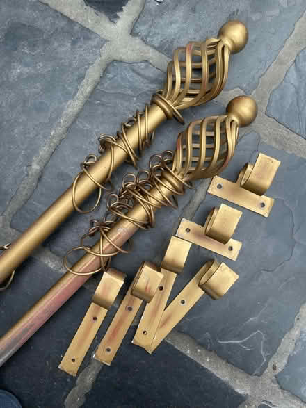 Photo of free Antique gold curtain poles 110in (GU5 Gomshall) #2