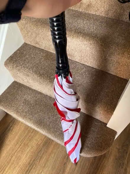 Photo of free Red/White Stripe Umbrella (Little Wymondley, SG4) #1