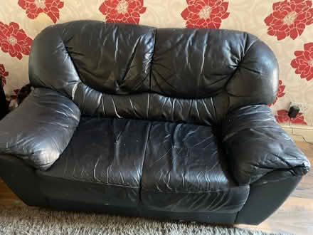 Photo of free Black leather 2 and 3 seater sofa (M16 trafford) #1