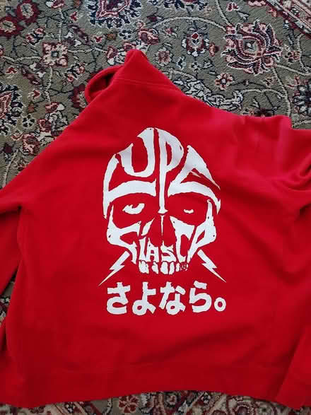 Photo of free used lupe fiasco red hoodie (glows) (palisades Park) #1