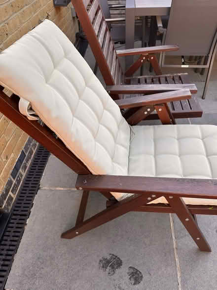 Photo of free Two wooden garden chairs w cushions (Highams Park) #3