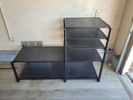 Photo of free Sturdy plastic shelf and wooden cot (Snell Light Rail) #2