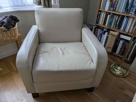 Photo of free Pair cream leather style armchairs (Ipswich IP4) #2
