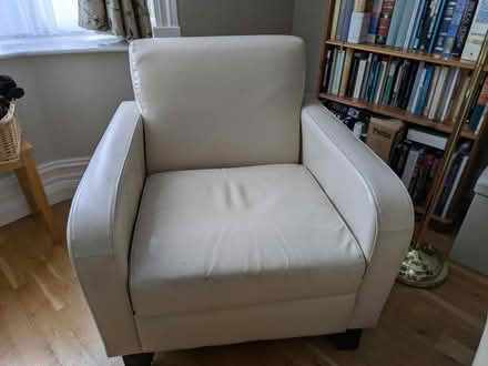 Photo of free Pair cream leather style armchairs (Ipswich IP4) #1