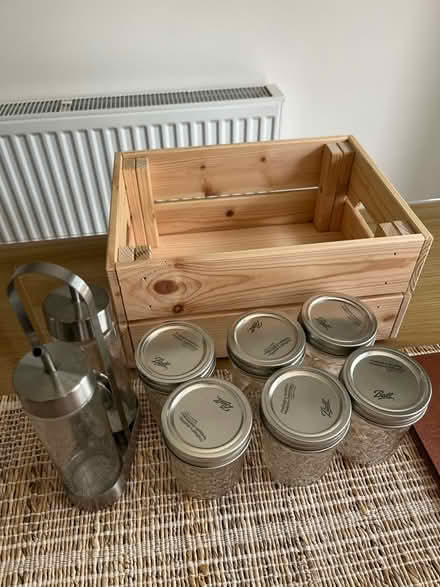 Photo of free Small crate + glass jars (Whiteley PO15) #1