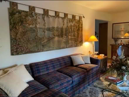 Photo of free Dark blue plaid sectional sofa (Fairfield NJ) #3