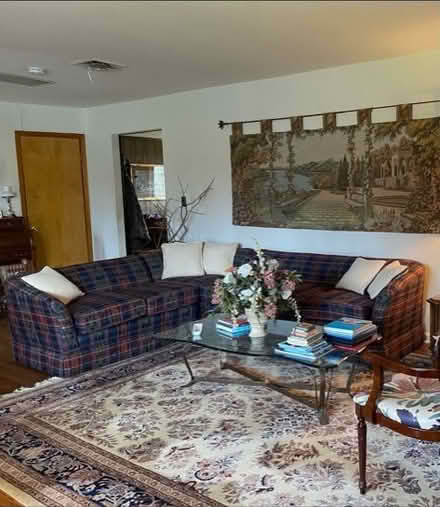 Photo of free Dark blue plaid sectional sofa (Fairfield NJ) #2