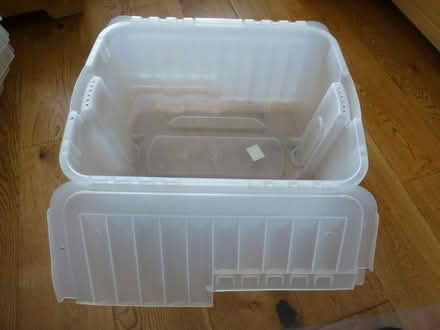 Photo of free transparent white storage boxes with hinged lids (Chiswell Green AL2) #3