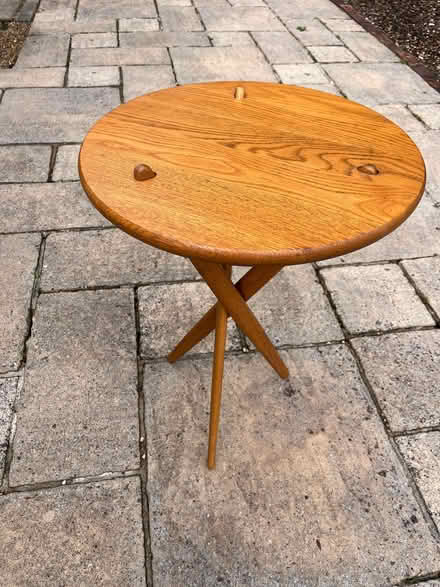 Photo of free Round Oak occasional table on oak moveable legs (Hales Bridge RH5) #1