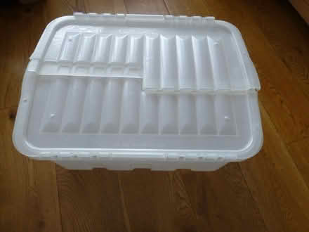 Photo of free transparent white storage boxes with hinged lids (Chiswell Green AL2) #1