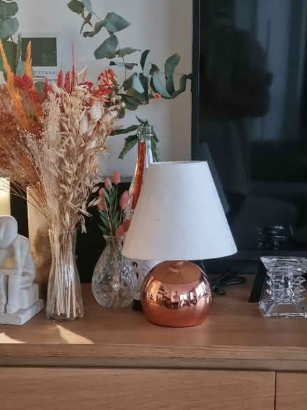 Photo of free Side table lamp/ bedside lamp metallic base with cream lampshade (E8) #1