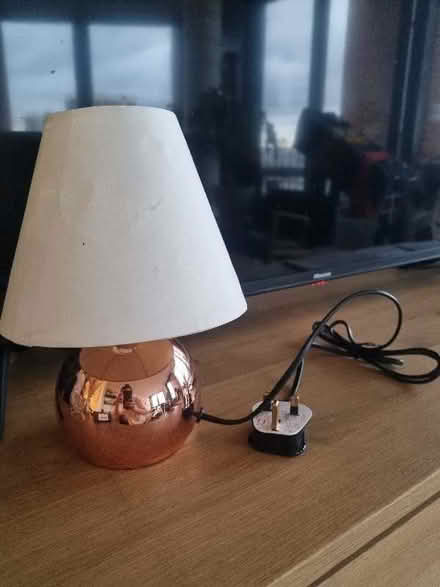 Photo of free Side table lamp/ bedside lamp metallic base with cream lampshade (E8) #2