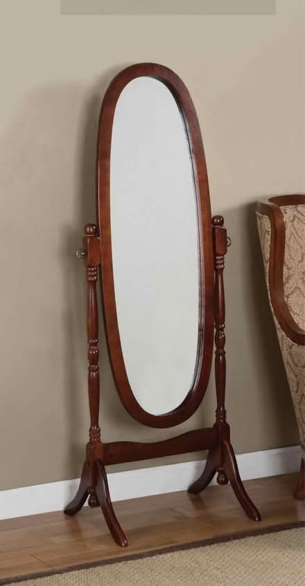 Photo of oval mirror in wood stand (Near Lunenburg) #1
