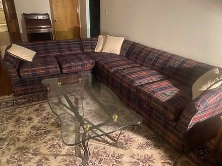 Photo of free Dark blue plaid sectional sofa (Fairfield NJ) #1