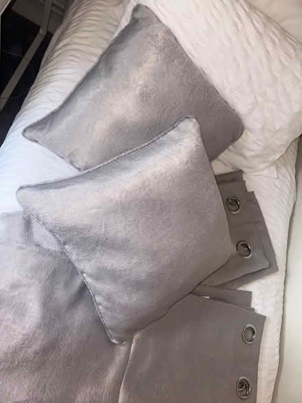Photo of free Silver Eyelet Curtains & 2 Cushions (IP32) #1