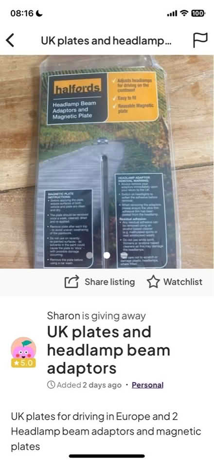 Photo of free UK plates & headlamp beam adaptors (EH111RN) #3