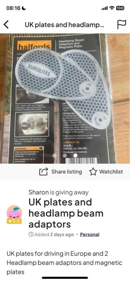 Photo of free UK plates & headlamp beam adaptors (EH111RN) #2