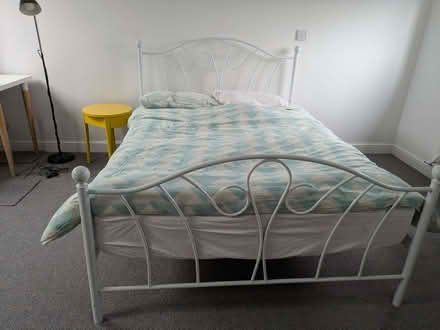 Photo of free White metal bed + mattress (Chorlton M21) #1