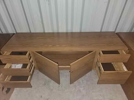 Photo of free 3 Wood desks and credenza. Gaithersburg pickup #2