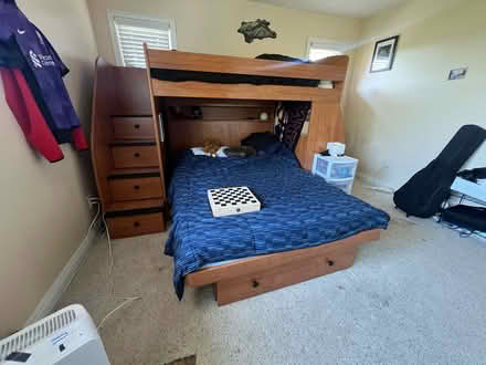 Photo of free Kid’s bunk bed (brown w/desk) (Mountain View near Costco/101) #1