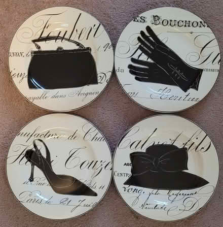 Photo of free Four tea plates with chic icons (Harlow CM18) #1