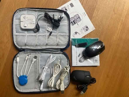 Photo of free Assorted connectors, mice & headphones in a case (London Rd, HW HP11) #1