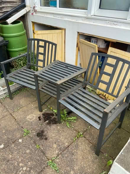 Photo of free Metal garden furniture (two chairs and table – attached) (Lower Bevendean BN2) #1