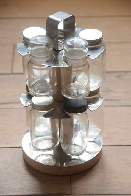 Photo of free Spice rack with ten empty glass bottles (West End EH12) #1