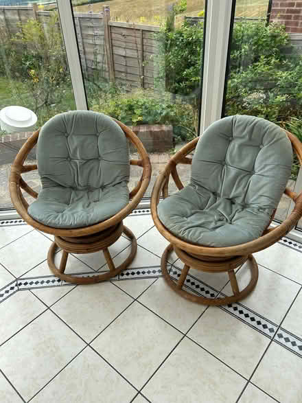 Photo of free 2 cane chairs with seat pads and rotating base (Flackwell Heath HP10) #1