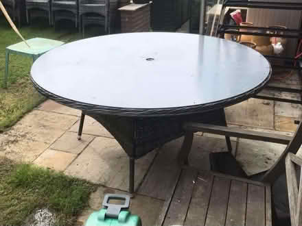 Photo of free Large rattan and glass Garden table (Lostock Hall PR1) #4