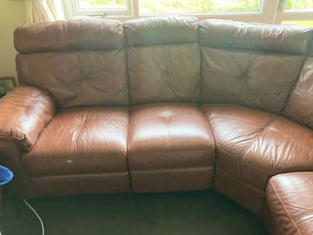 Photo of free Leather corner couch with recliner at each end. (Bugbrooke) #4