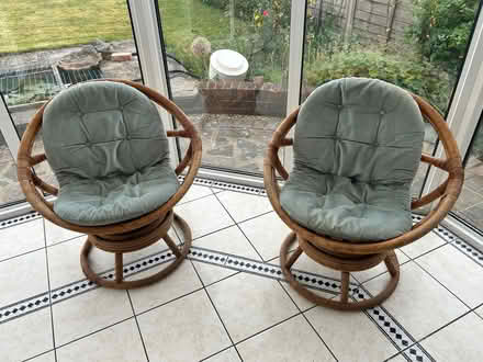 Photo of free 2 cane chairs with seat pads and rotating base (Flackwell Heath HP10) #2