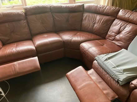 Photo of free Leather corner couch with recliner at each end. (Bugbrooke) #2