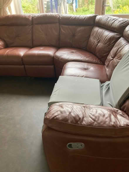 Photo of free Leather corner couch with recliner at each end. (Bugbrooke) #3