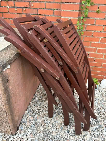 Photo of free Four wooden garden chairs (Carrick Knowe EH12) #1