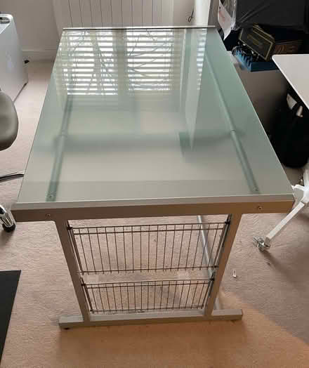 Photo of free Office desk with a frosted glass top and sliding shelf (Upper Sydenham SE26) #2