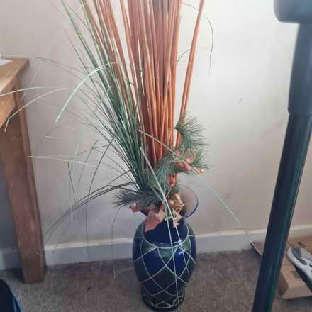 Photo of free Blue vase with fake grass & sticks (Northfield B31) #1