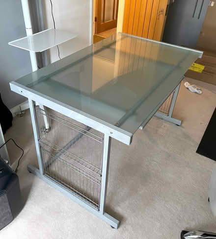 Photo of free Office desk with a frosted glass top and sliding shelf (Upper Sydenham SE26) #4
