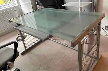 Photo of free Office desk with a frosted glass top and sliding shelf (Upper Sydenham SE26) #1