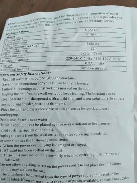 Photo of free Shredder small new (Barton OX3) #3