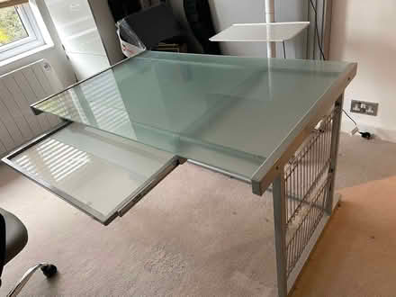Photo of free Office desk with a frosted glass top and sliding shelf (Upper Sydenham SE26) #3