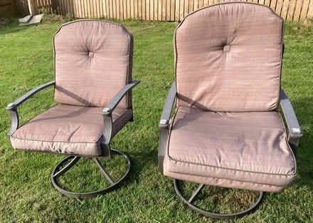 Photo of free 2 garden chairs and 3 seat cushions (Lochart Mill ML11) #1