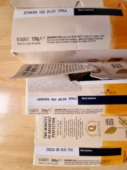 Photo of free 36 sachets of quaker oats (St Helens TN35) #2