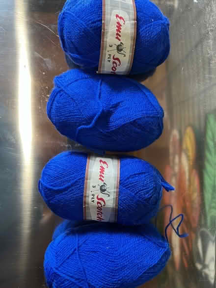 Photo of free 4oz vintage 3ply 100% wool yarn in beautiful bright blue (Harley Shute TN38) #1