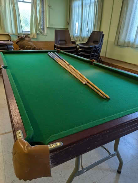Photo of free 2 table top pool tables with cues and balls (not full size). (Sutton Courtenay OX14) #1