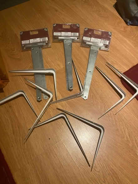 Photo of free Hinges and white shelf brackets (Heath)