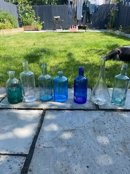 Photo of free 7 blue and clear glass bottles (Sonning) #1