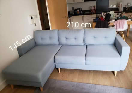 Photo of free Iight blue L-shape sofa w/ storage (E8 3GQ) #1